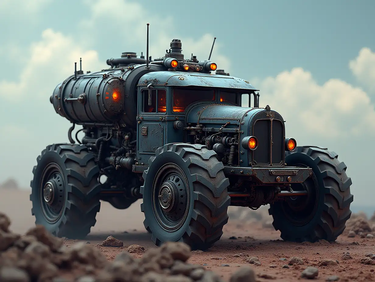 Create a crazy vehicle with many gears big windows ufo Cyberpunk