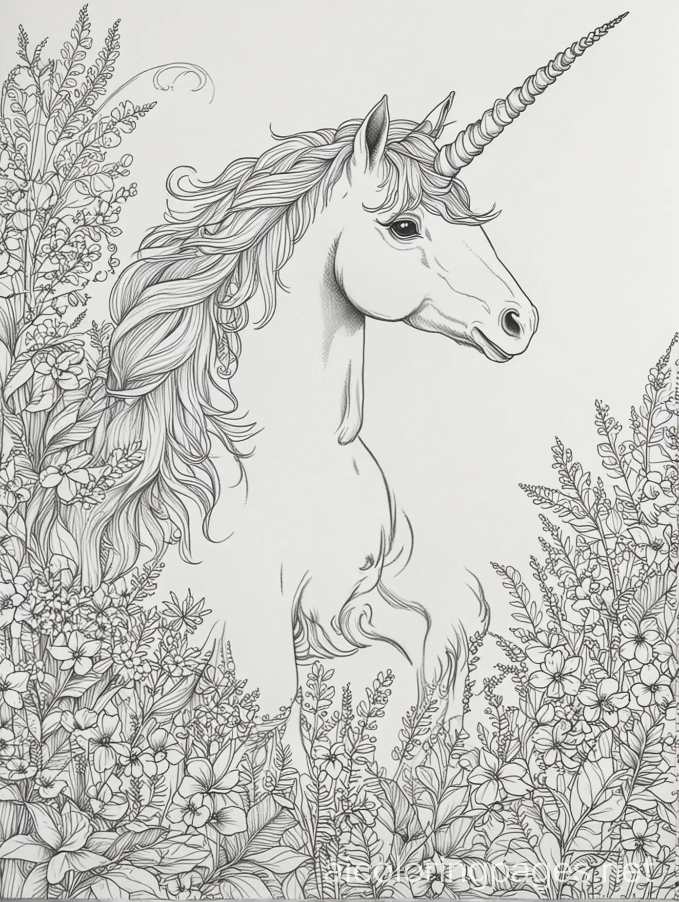 Winged-Unicorn-Smelling-Flowers-Coloring-Page