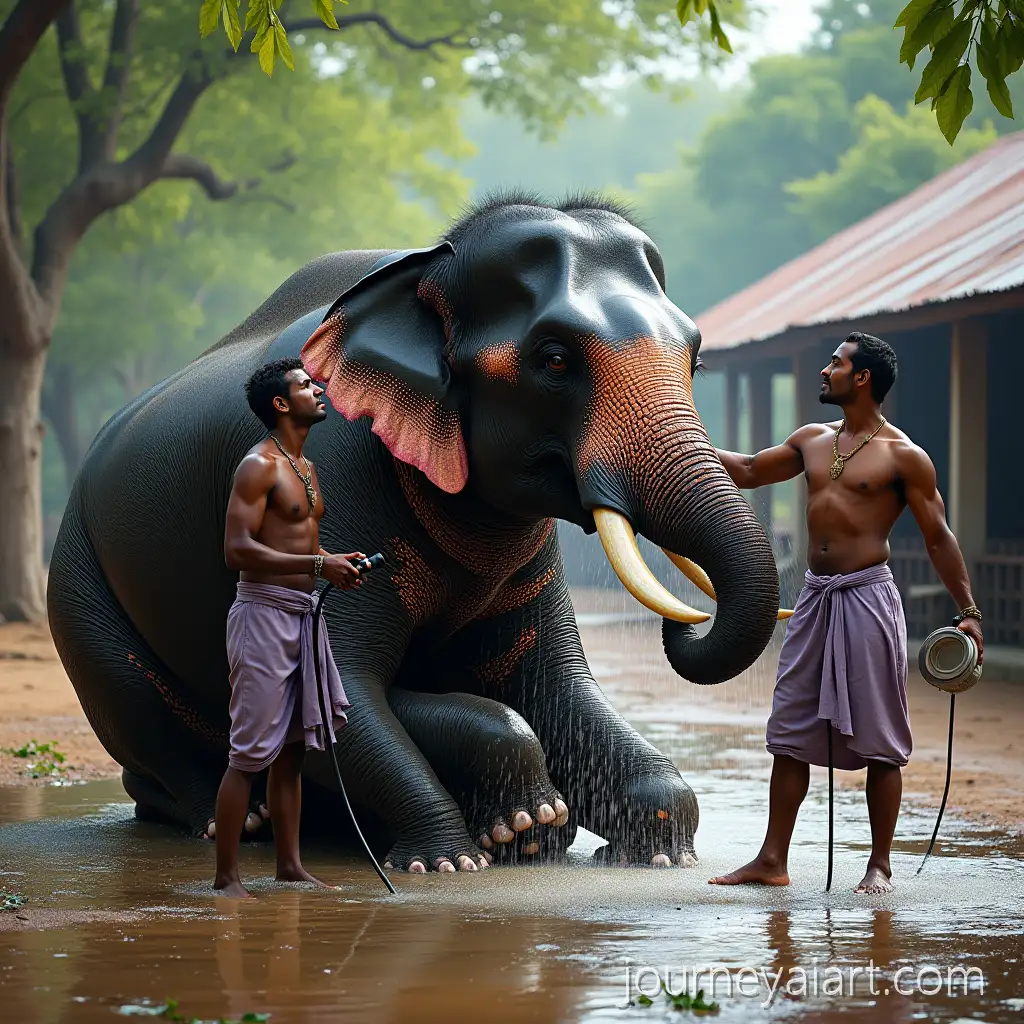 Majestic-Indian-Elephant-Bathed-by-Traditional-Mahout-in-RuralAI-Art-Prompt-Expansion-Setting