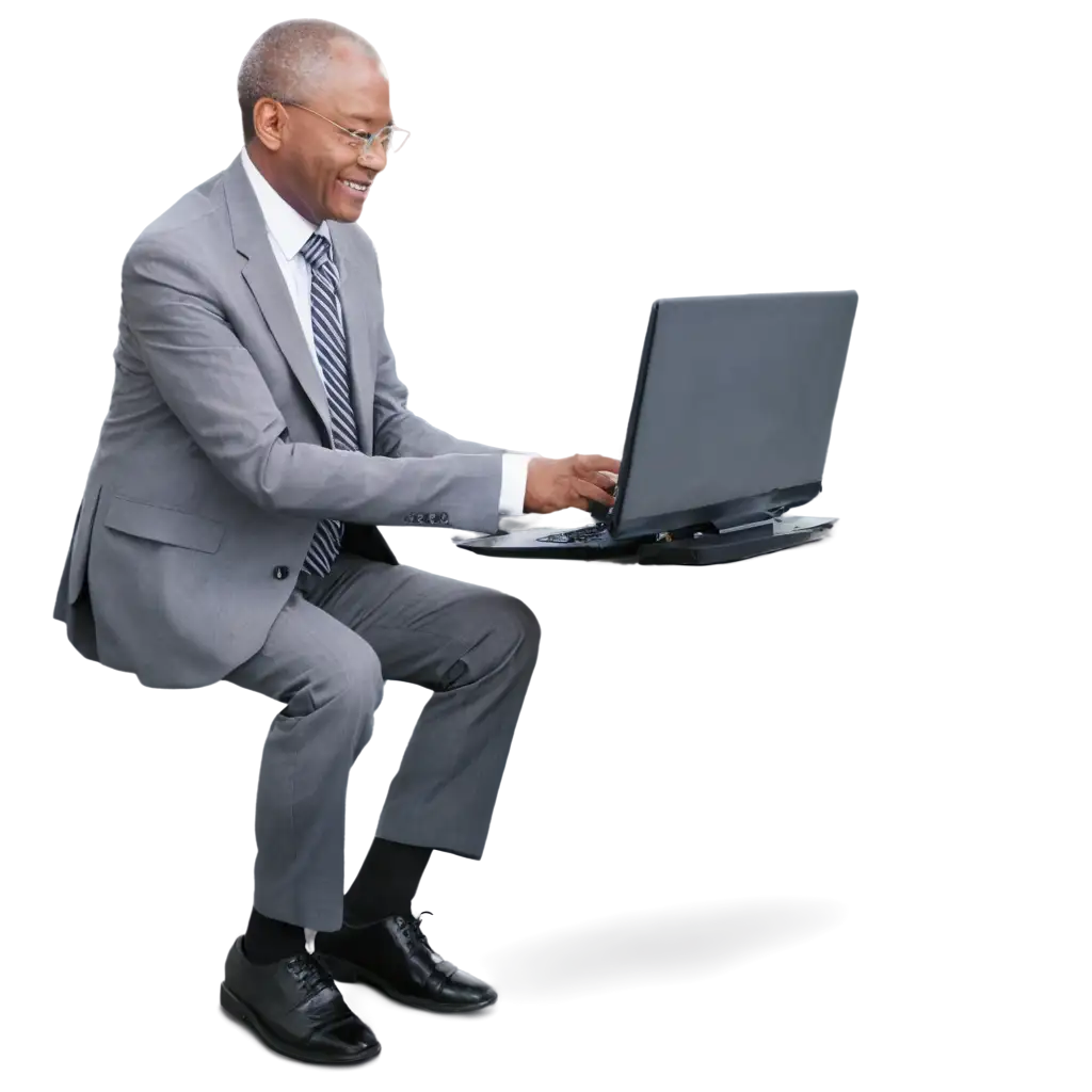 Elderly-Black-Executive-Man-Happily-Fidgeting-on-Computer-PNG-Image-for-HighQuality-Online-Visibility