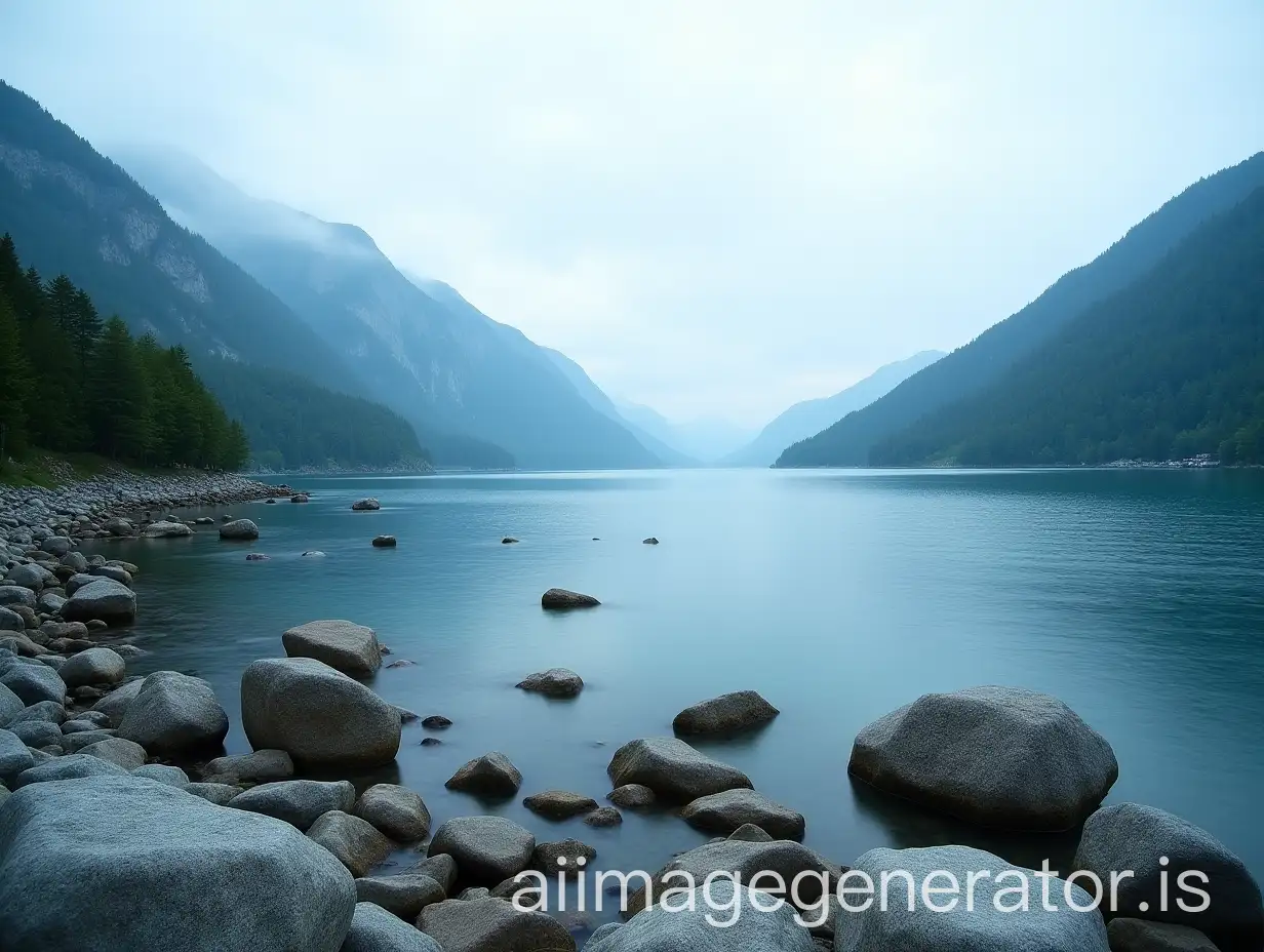 Serene-Evening-Lake-SurAI-Art-Prompt-Expansionrounded-by-Lush-Green-Mountain-Slopes-and-Rocky-Shores