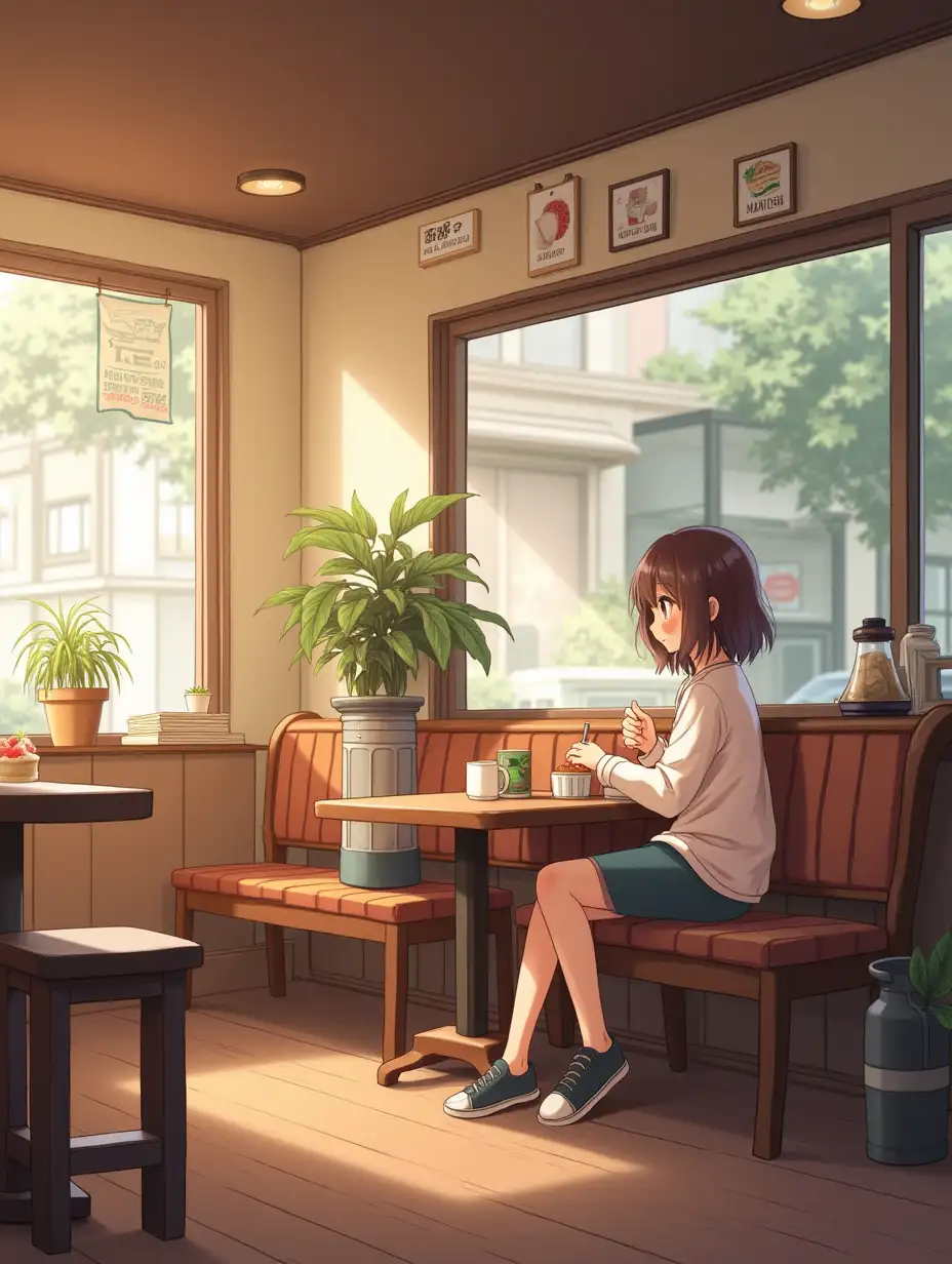 A cozy café. Anime style.