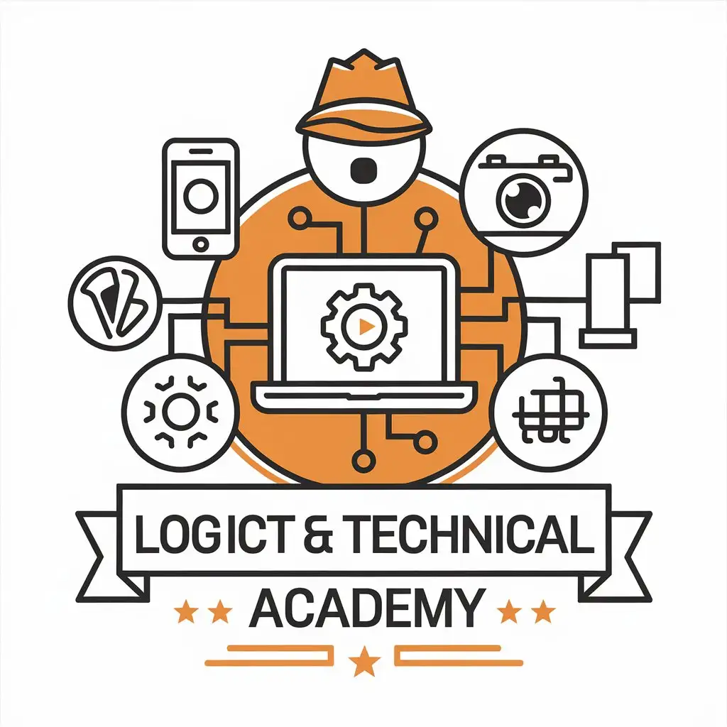 LOGO Design for LOG ICT TECHNICAL ACADEMY Vector with Laptop Smartphone Camera Wisdom Hat and Vocational Works Symbol for Technology Industry