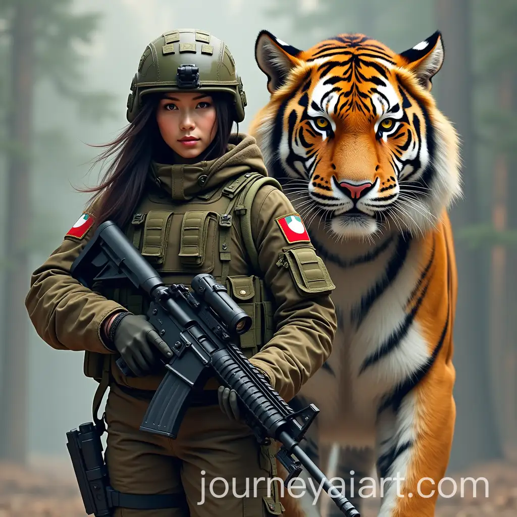 Burmese-Special-Forces-Soldier-with-Siberian-Tiger-in-Tactical-Combat-Stance