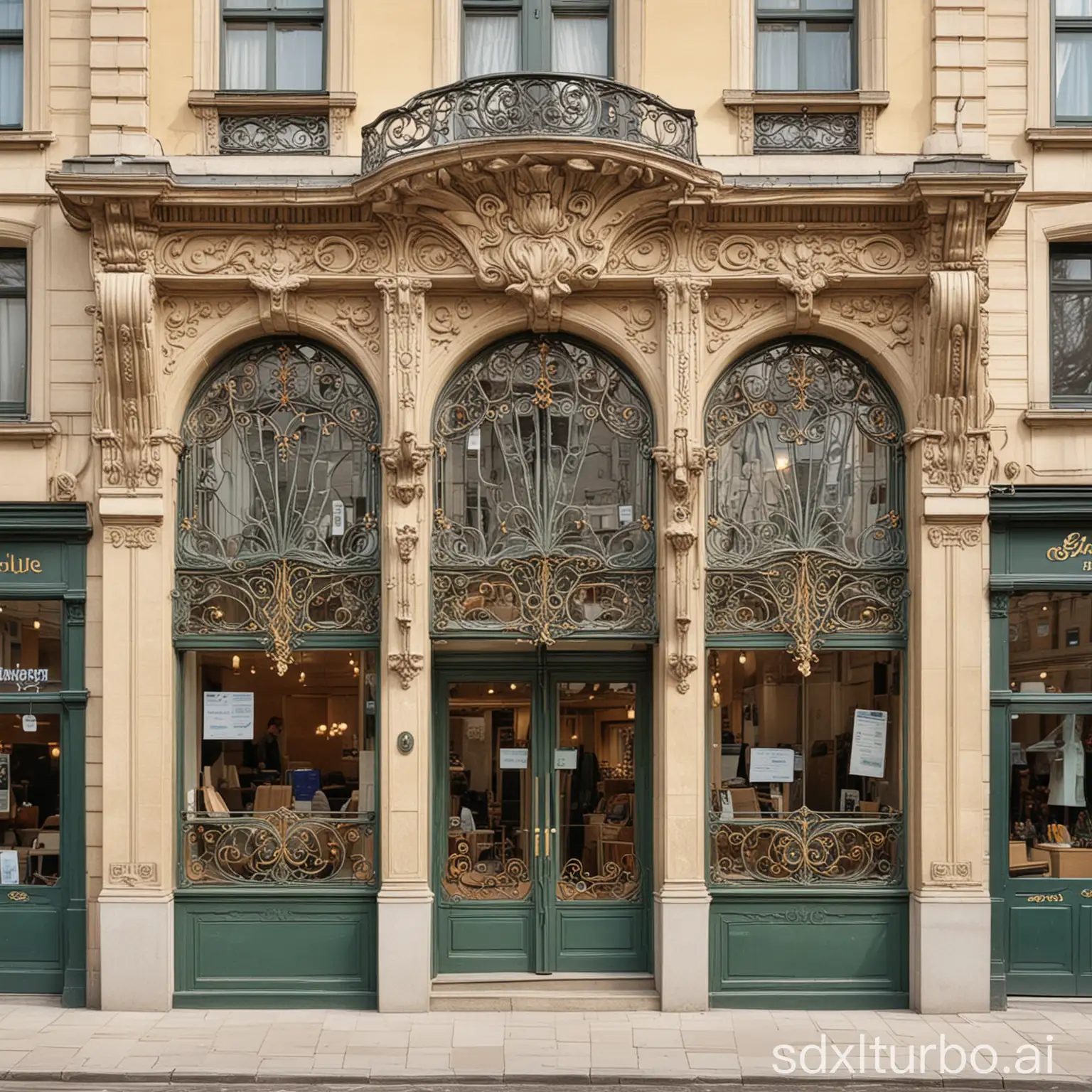 Art-Nouveau-Style-Drawing-Front-of-a-Building-with-Shops