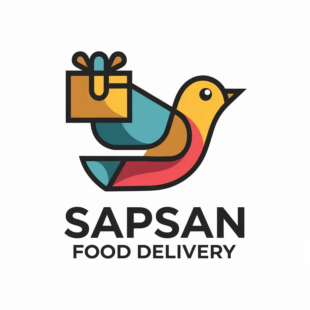 a vector logo design,with the text "Sapsan food delivery", main symbol:A bird with a package,Moderate,be used in Finance industry,clear background