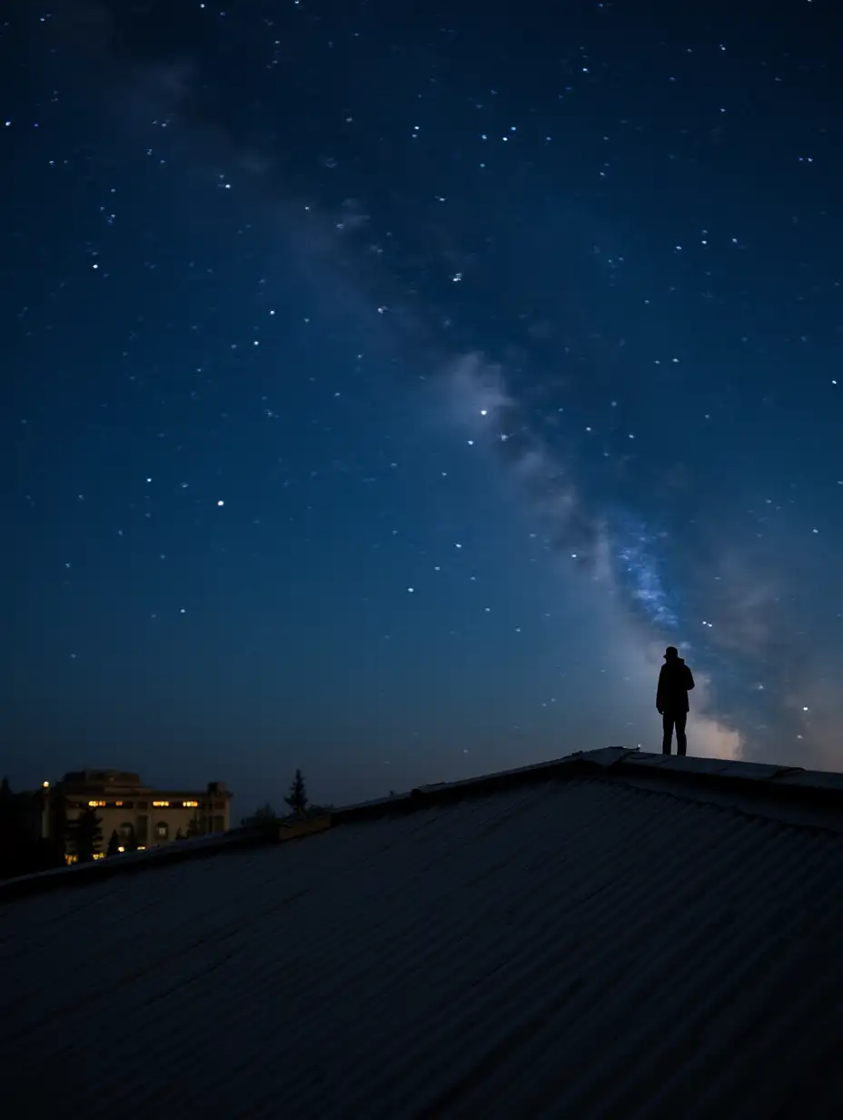 a rooftop with starry sky