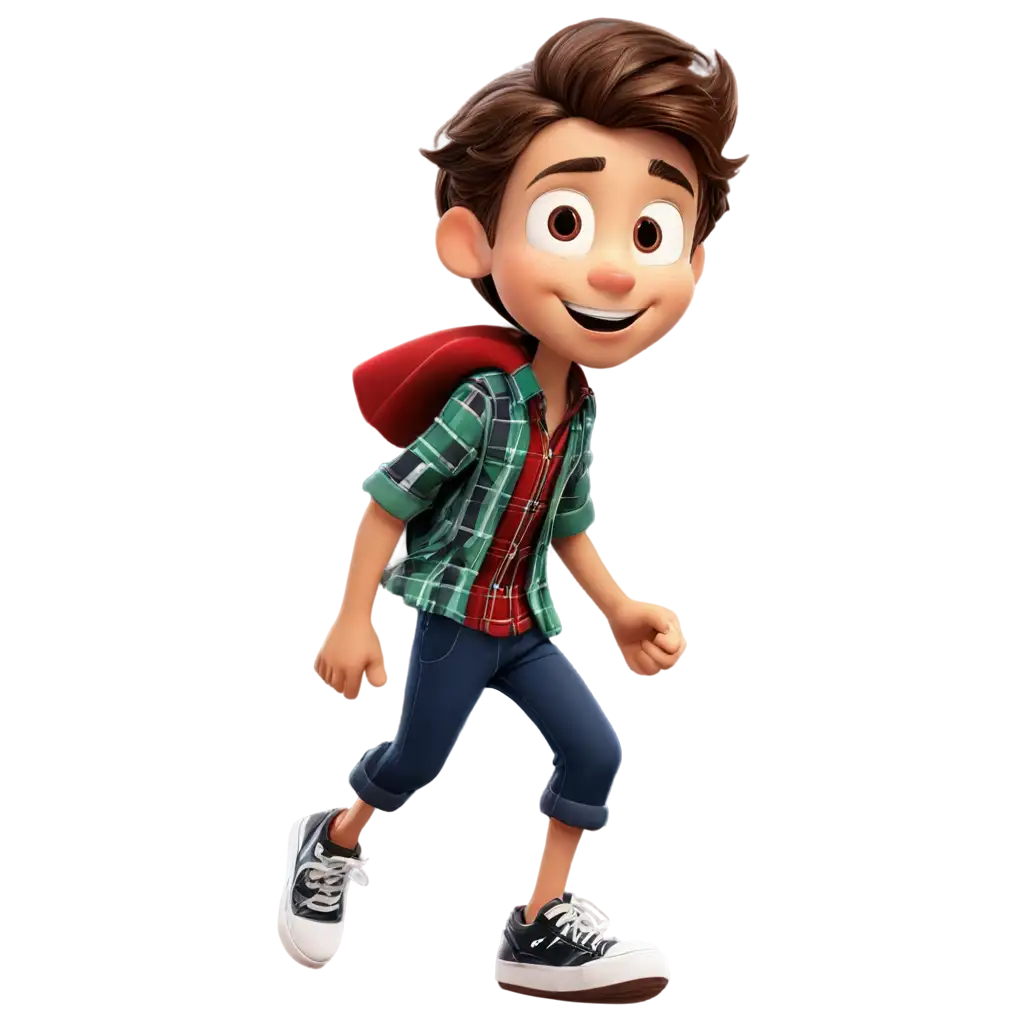 Create-Disney-Style-PNG-Sticker-of-Confident-Boy-in-Hero-Pose-with-Green-Shirt-and-Plaid-Zip-Blouse