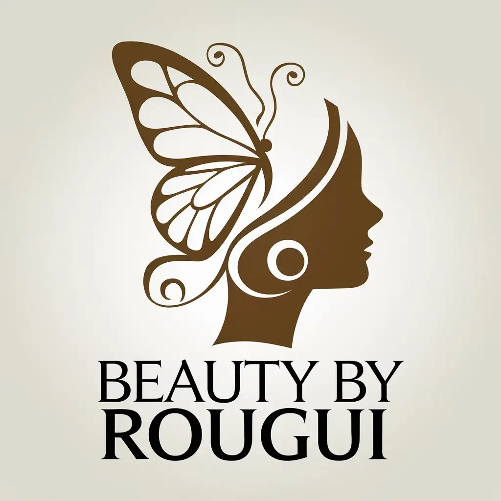 LOGO-Design-for-Beauty-by-Rougui-Head-with-Butterfly-Symbol-in-Modern-Style