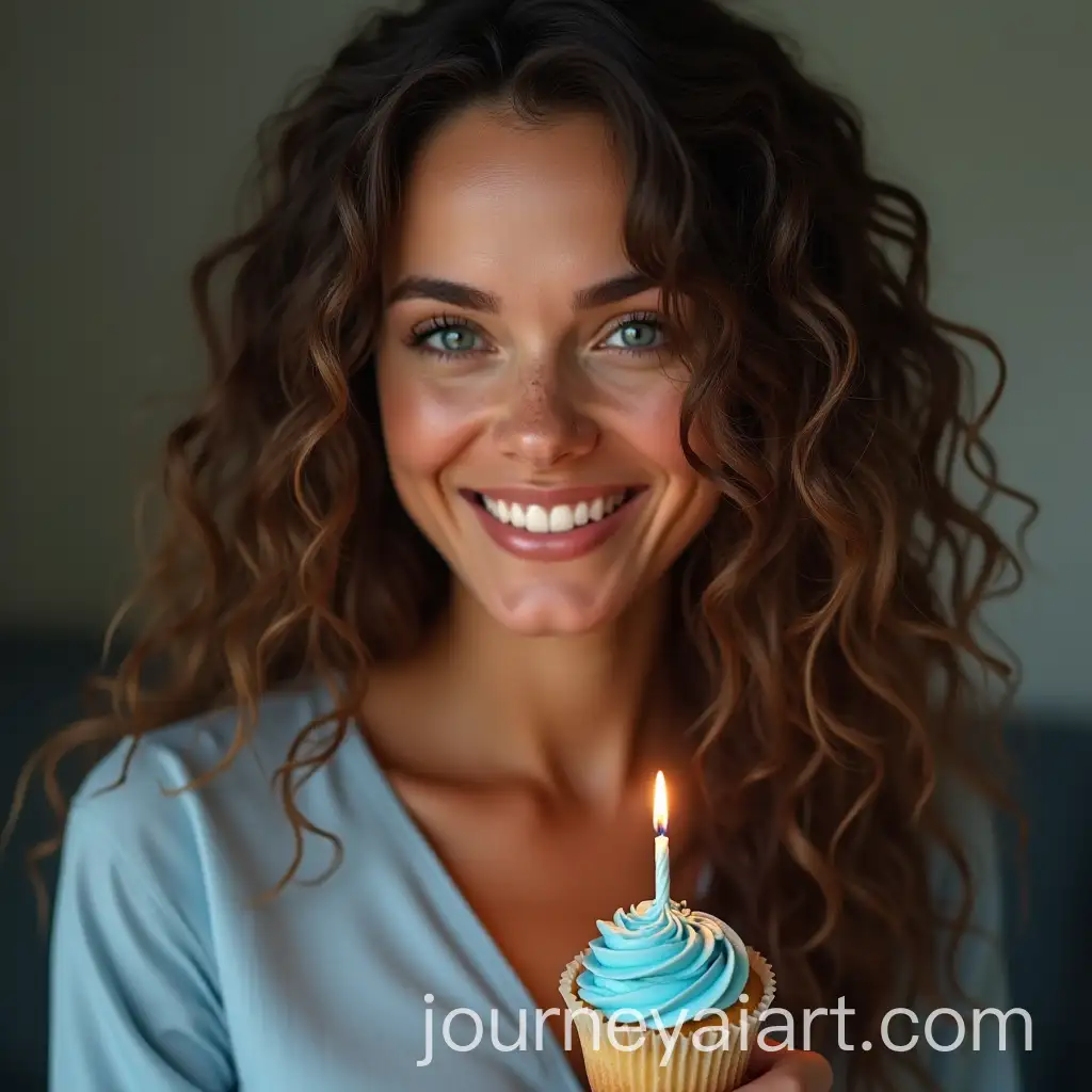 37YearOld-American-Woman-Holding-a-Blue-Cupcake-with-a-Lit-Candle