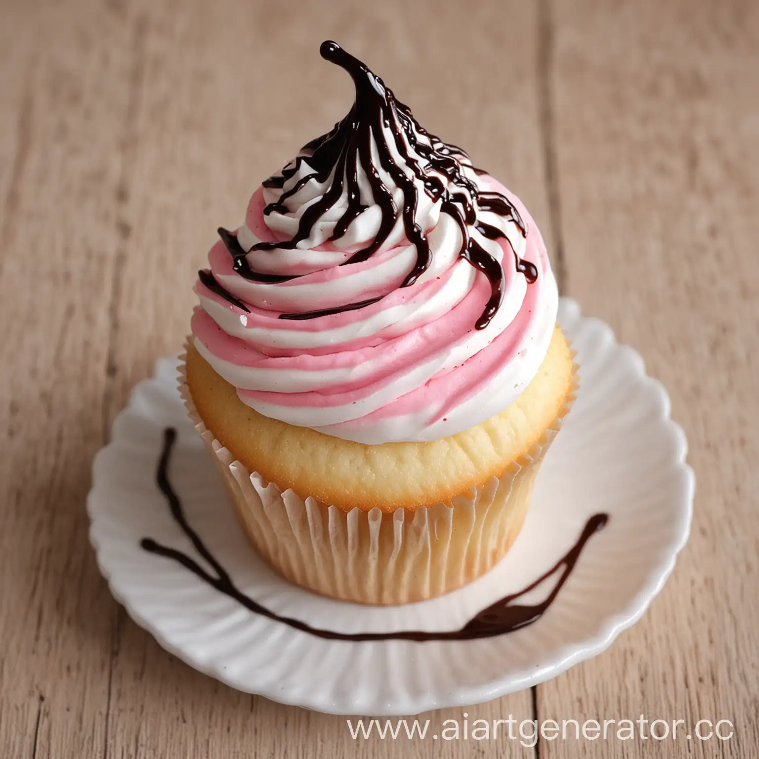 Delicious-Pink-and-White-Cupcake-with-Rich-Chocolate-Syrup