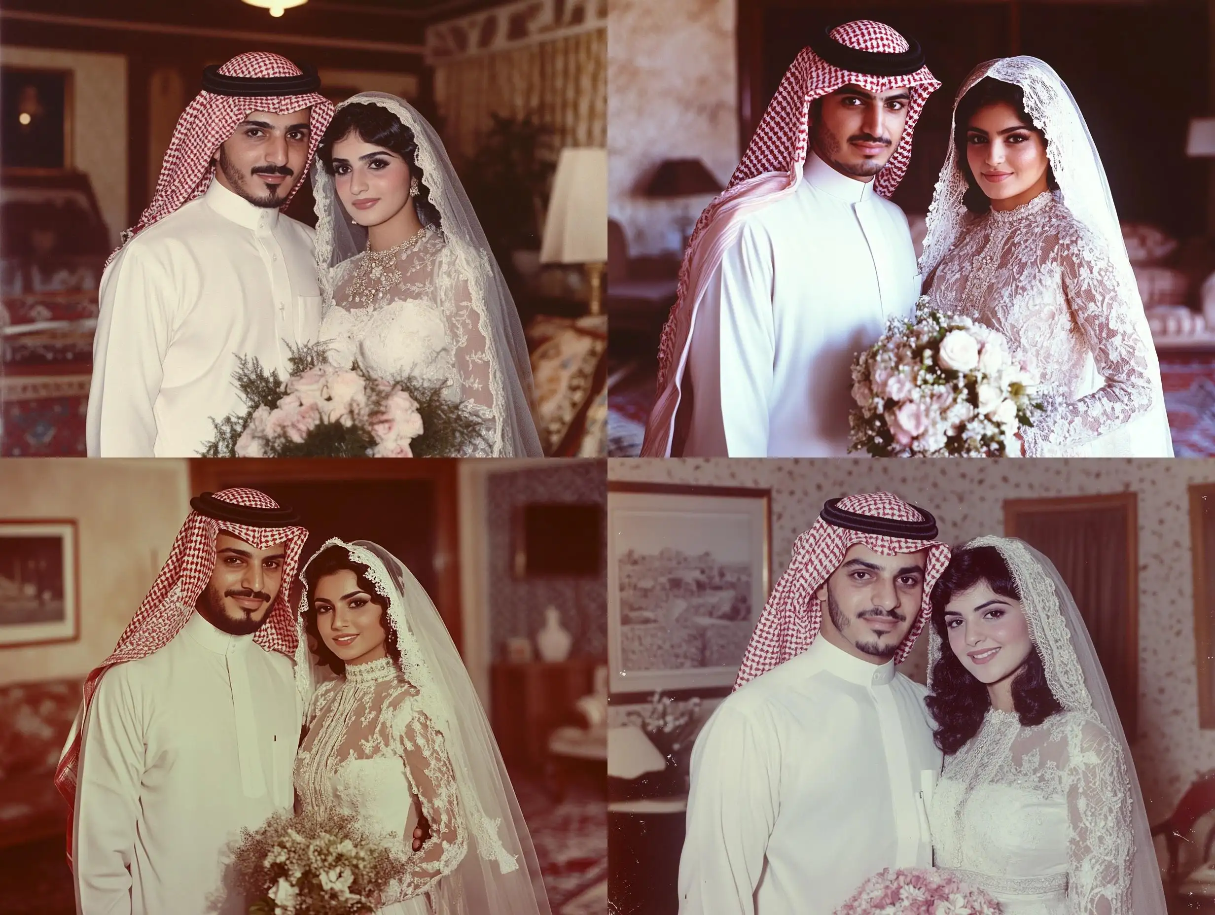 Saudi-Groom-and-Bride-Wedding-Portrait-in-1980s-Saudi-Home