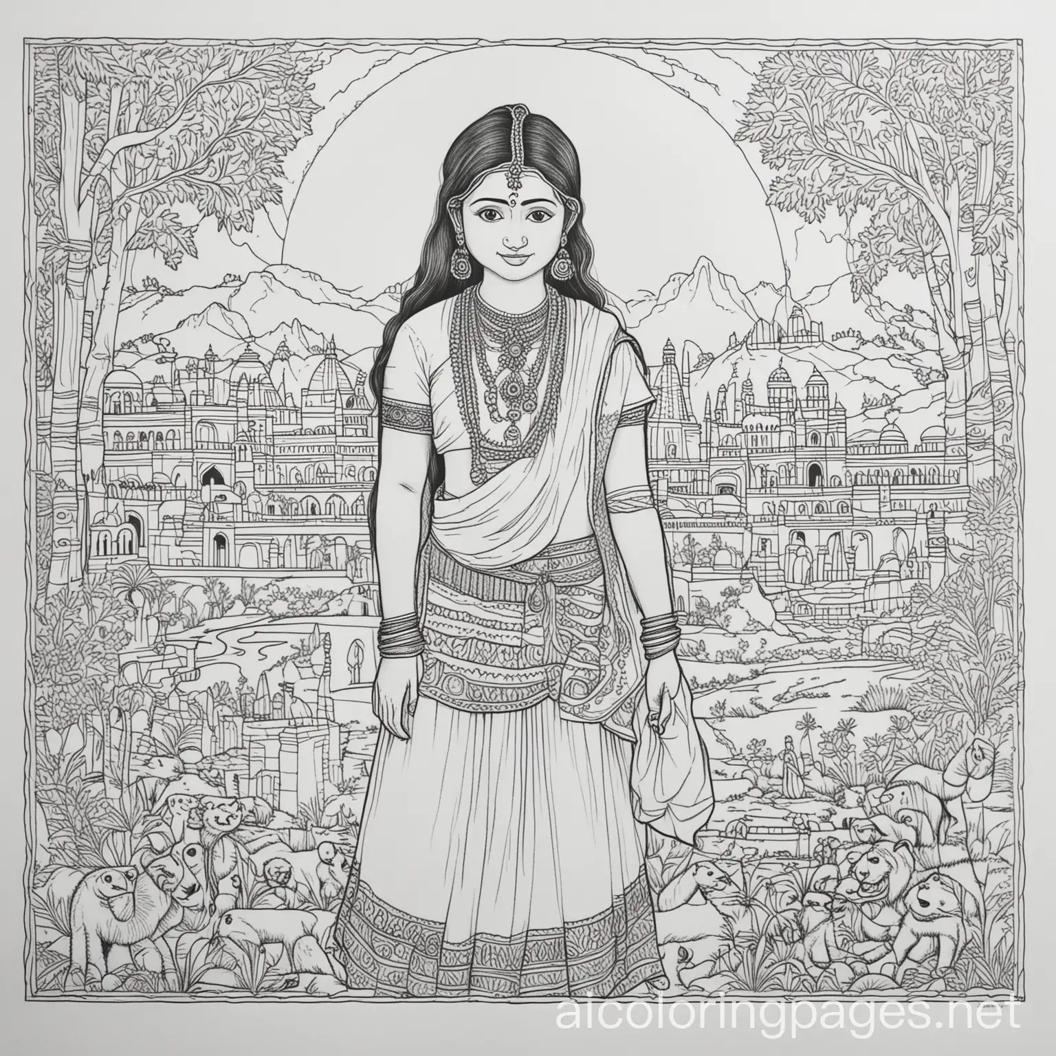 Indian-Culture-and-Heritage-Coloring-Page-Line-Art-with-Ample-White-Space