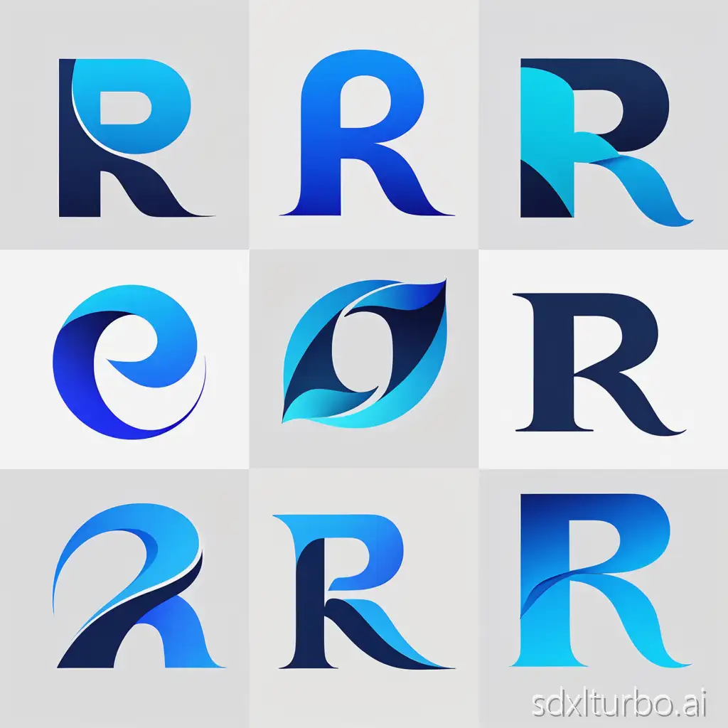 Create 10 logo examples for: single‑stroke wave crest morphing into letter R, flat, bold, geometric, minimalist, Australian blue #012169.