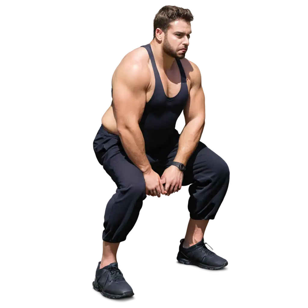 Heavyset-Man-Doing-Squats-PNG-Image-Fitness-and-Strength-Training-Concept