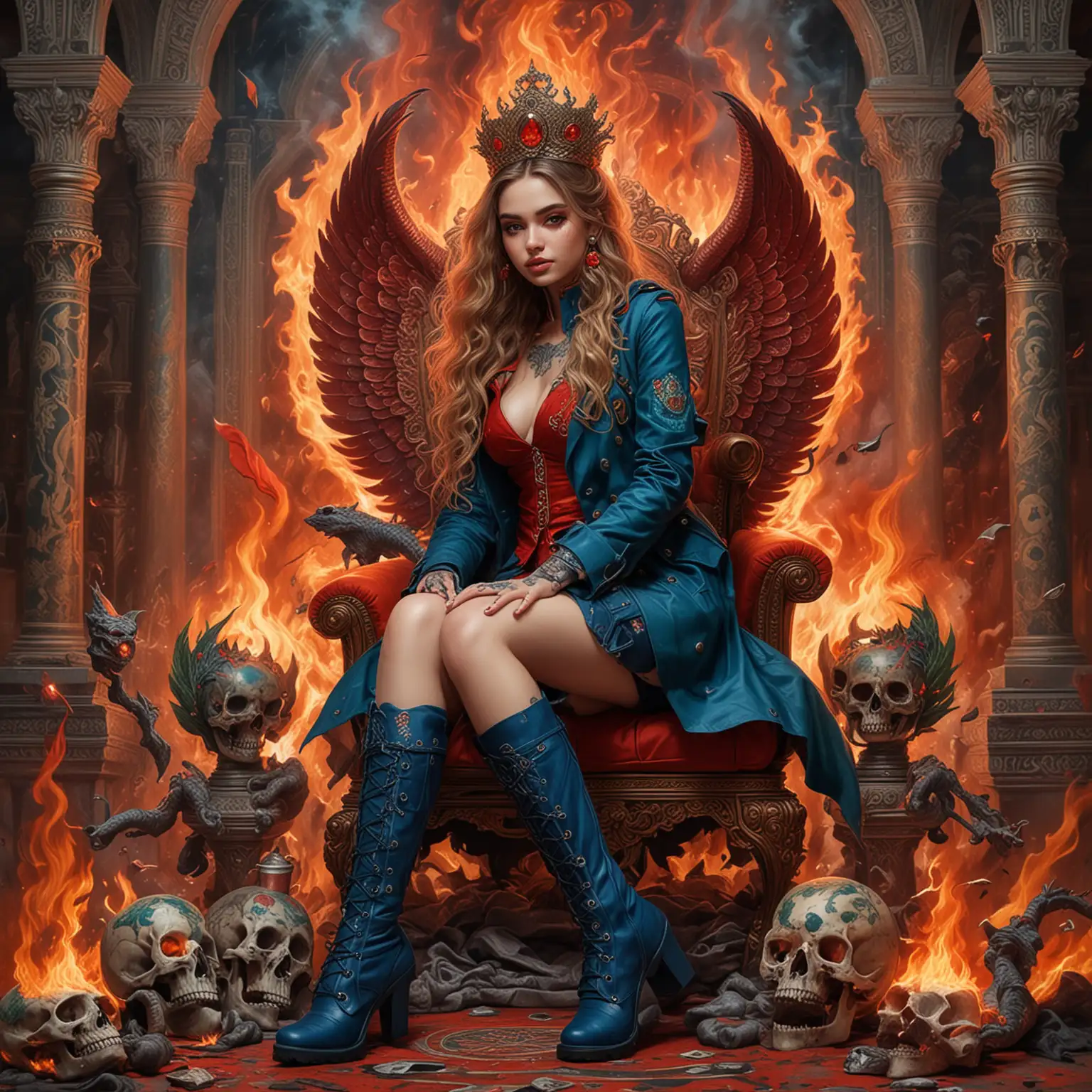 Beautiful Adolescent Empress Sorceresses in Fiery Fantasy Setting