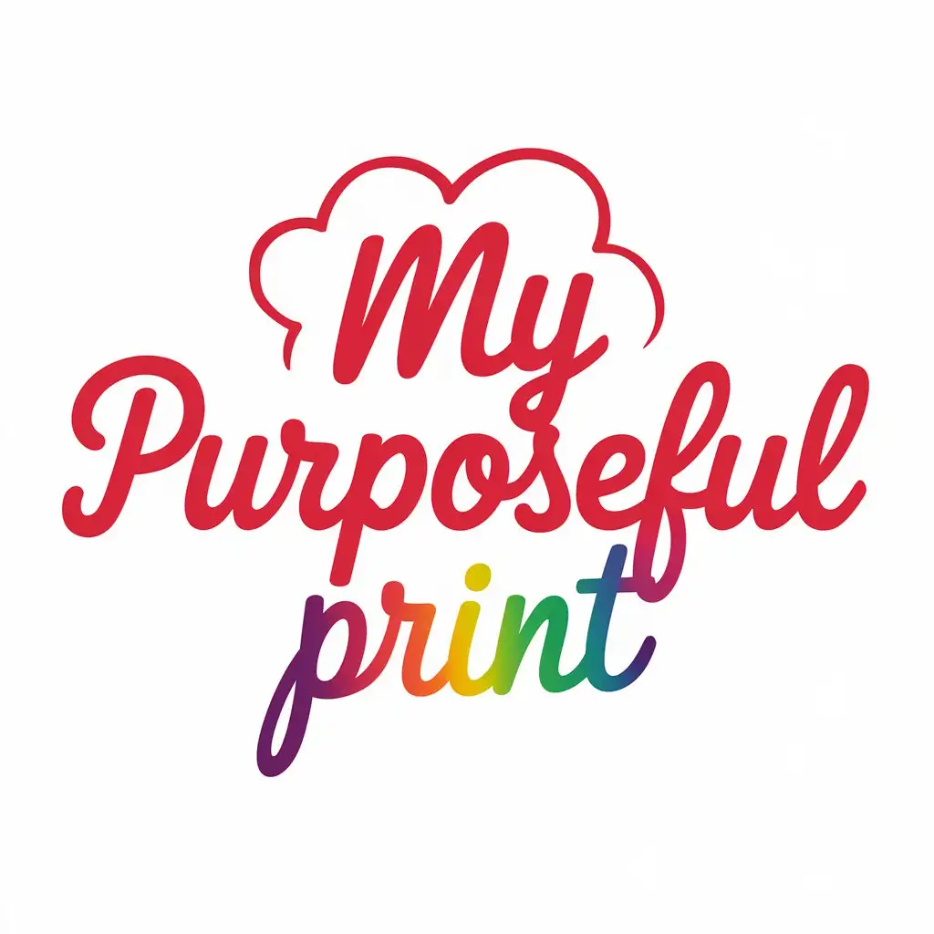 Rainbow Print in Red Arial Cursive with Small White Cloud Logo