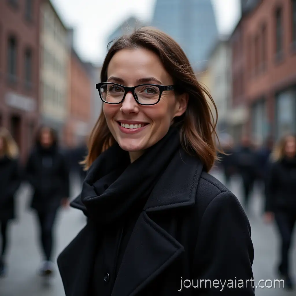 Confident-Female-Professor-Walking-Through-Hamburg-with-Elbphilharmonie-in-Background