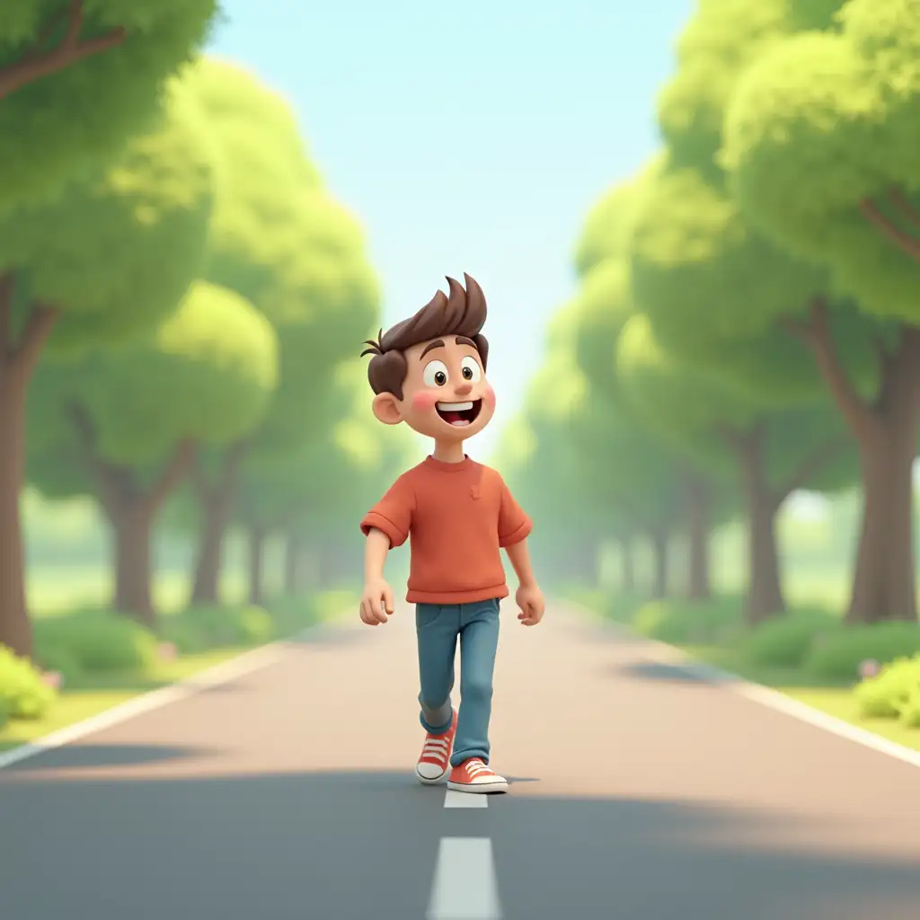 A man is walking on the road 3d cartoon