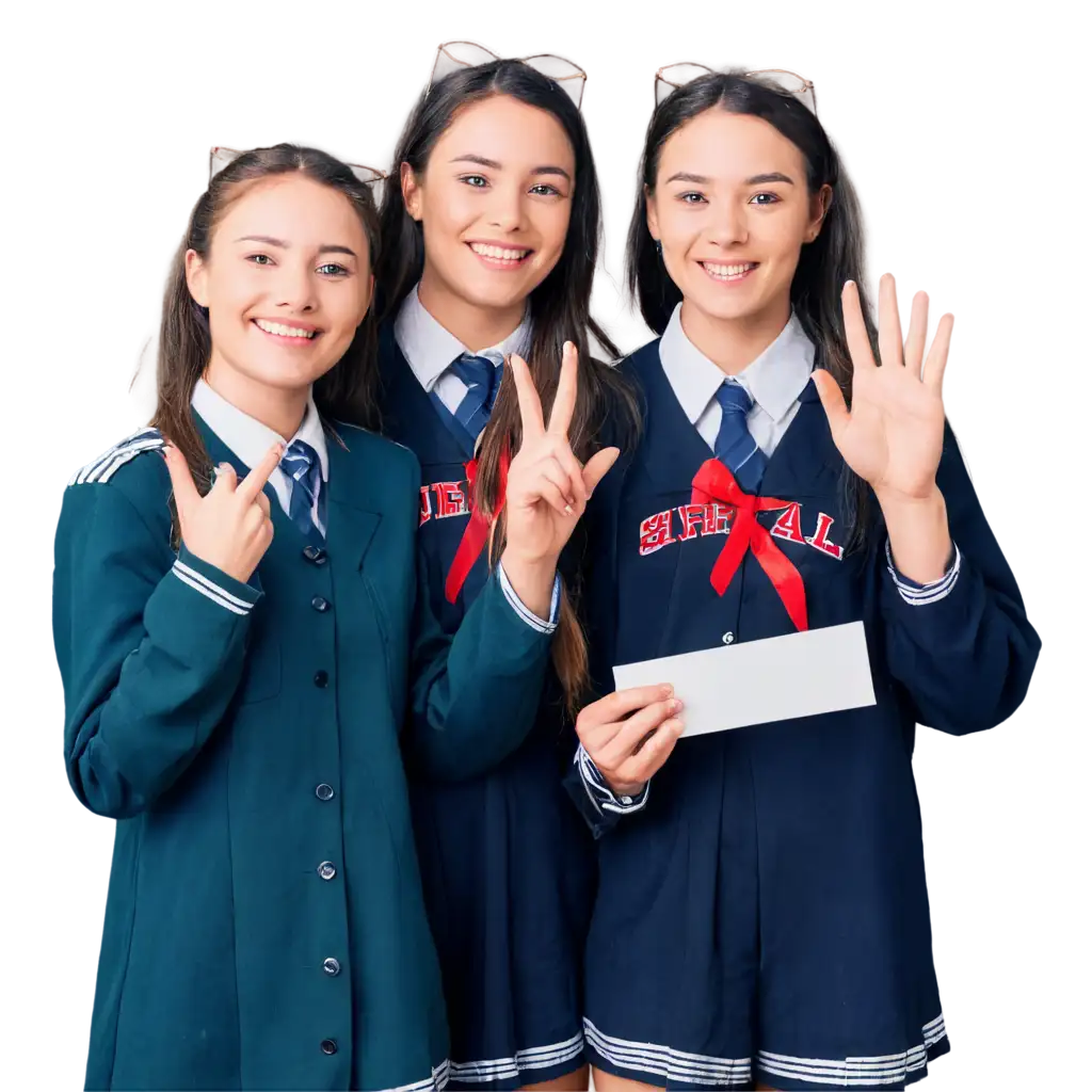 PNG-Image-of-Two-Teenage-Girls-Smiling-in-High-School-Uniforms-with-Nostalgia-Sign-Perfect-for-Youth-and-Education-Themes