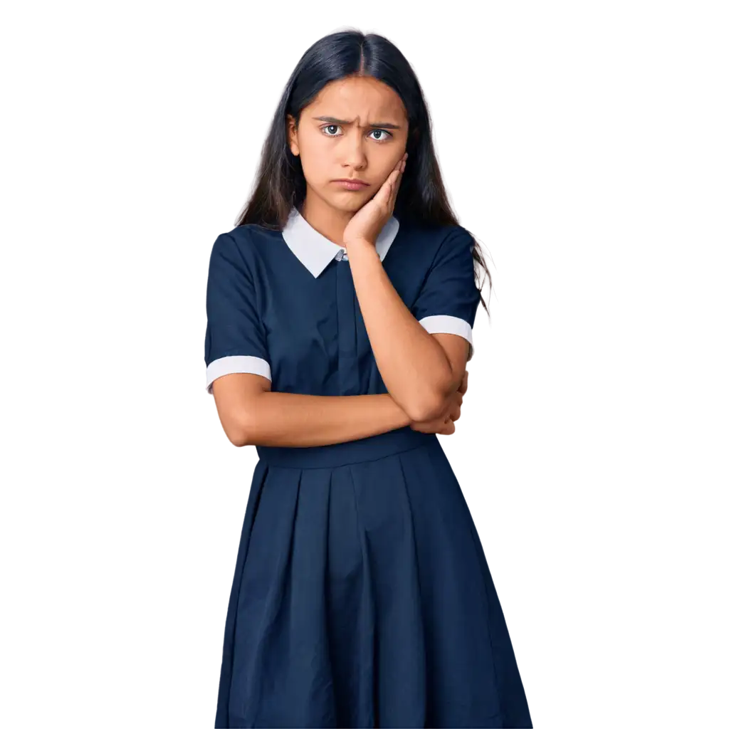 Realistic-Teen-Girl-with-PreMenstruation-Syndrome-in-Bangladesh-School-Dress-PNG-Image