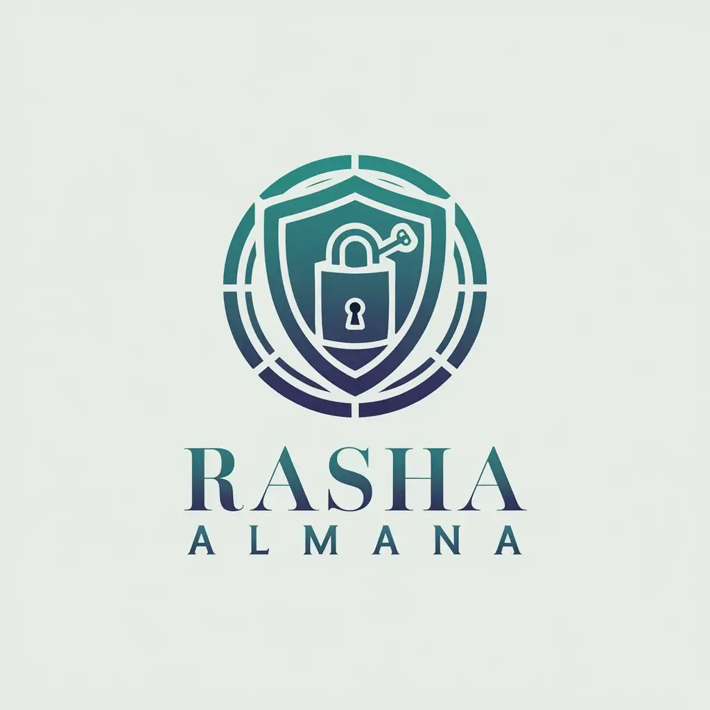 a vector logo design,with the text "Rasha Almana", main symbol:Design a logo for a personal identity interested in cyber security, with the name Rasha Almana in shades of blue.,Moderate,clear background