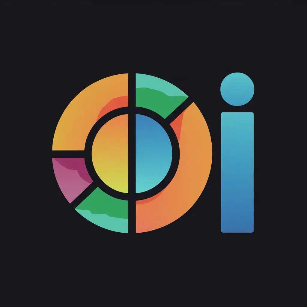 LOGO Design for OI Minimalistic Multicolor OI on Black Background