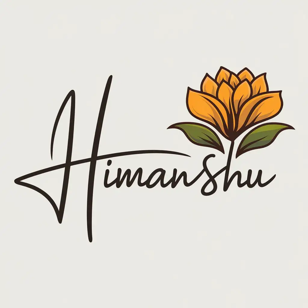 LOGO Design for Himanshu Signature with Yellow Blooming Flower on Clear Background