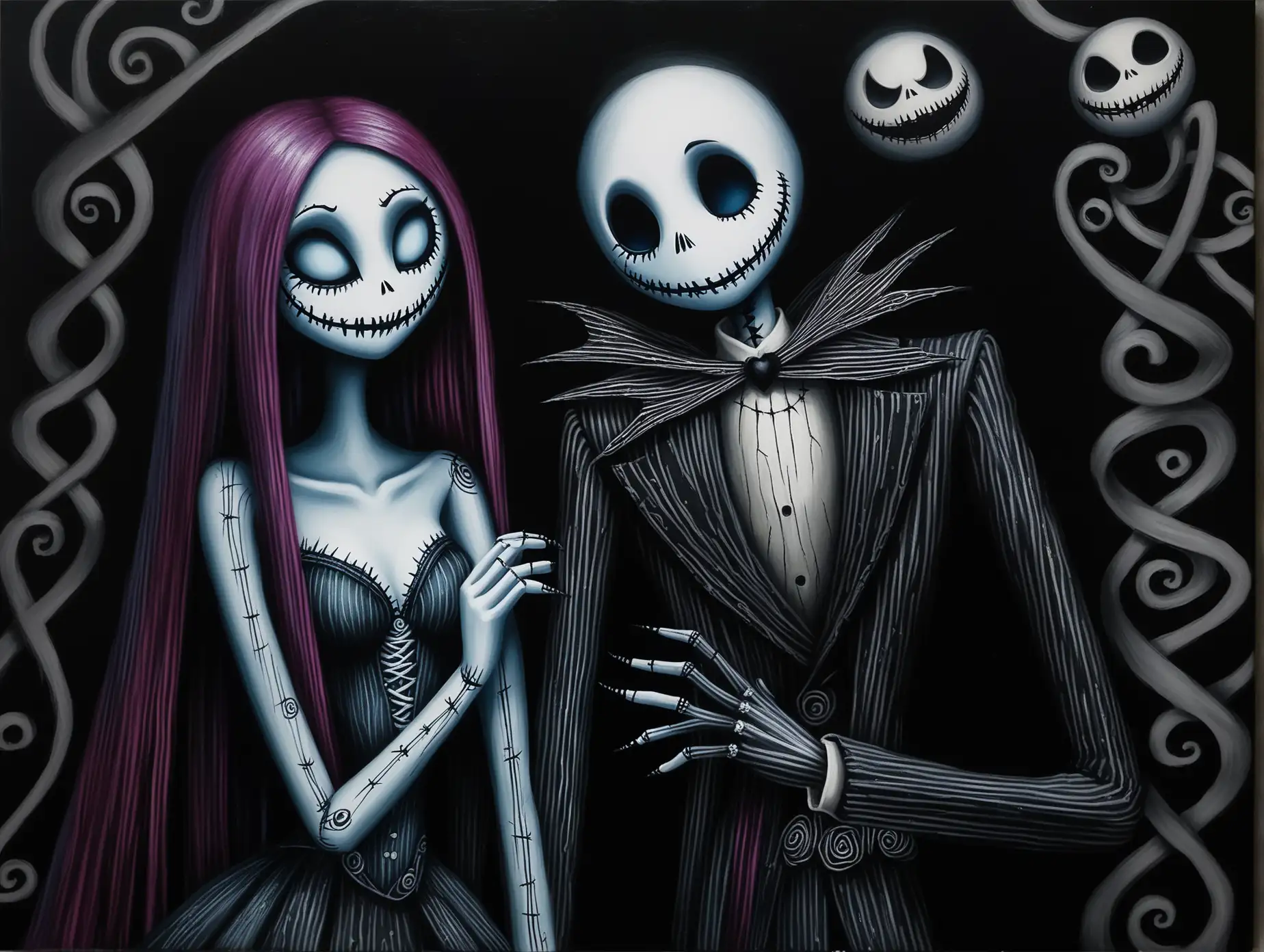 jack and Sally, painting idea, acrylic, original, dark style, realistic