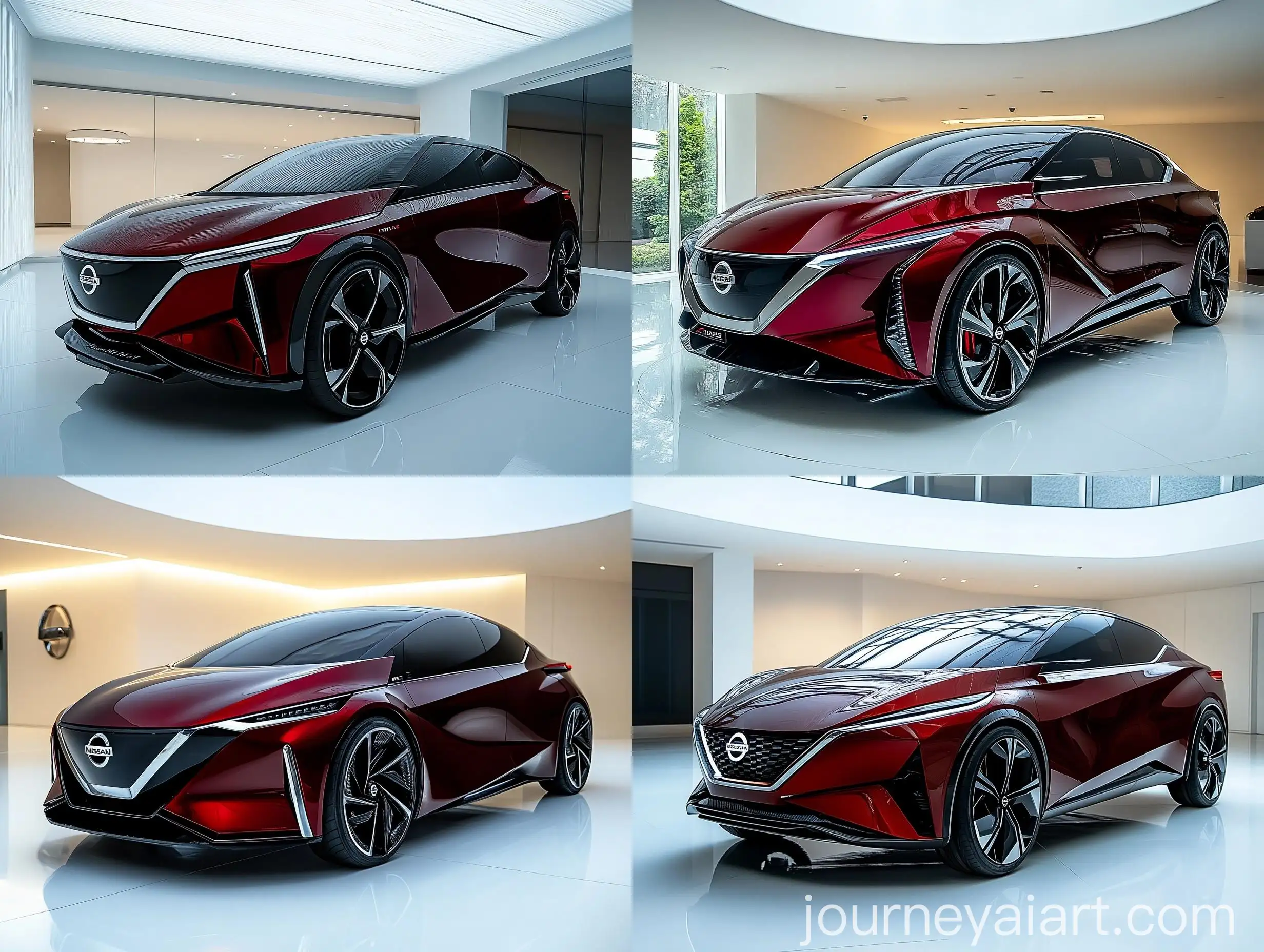 2025-Nissan-Micra-Red-Maroon-Car-in-White-Showroom-with-Cinematic-Lighting