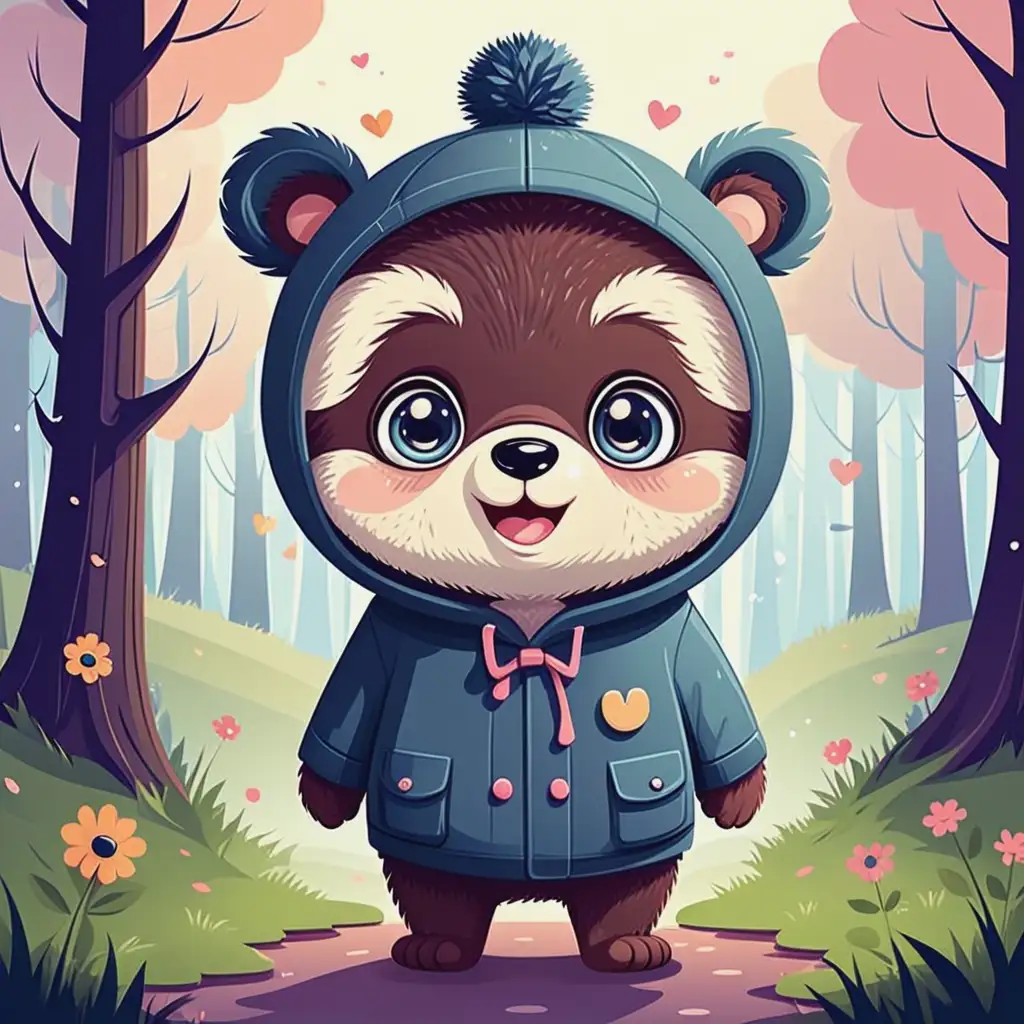 Kawaii Bear in a Mystical Foggy Forest