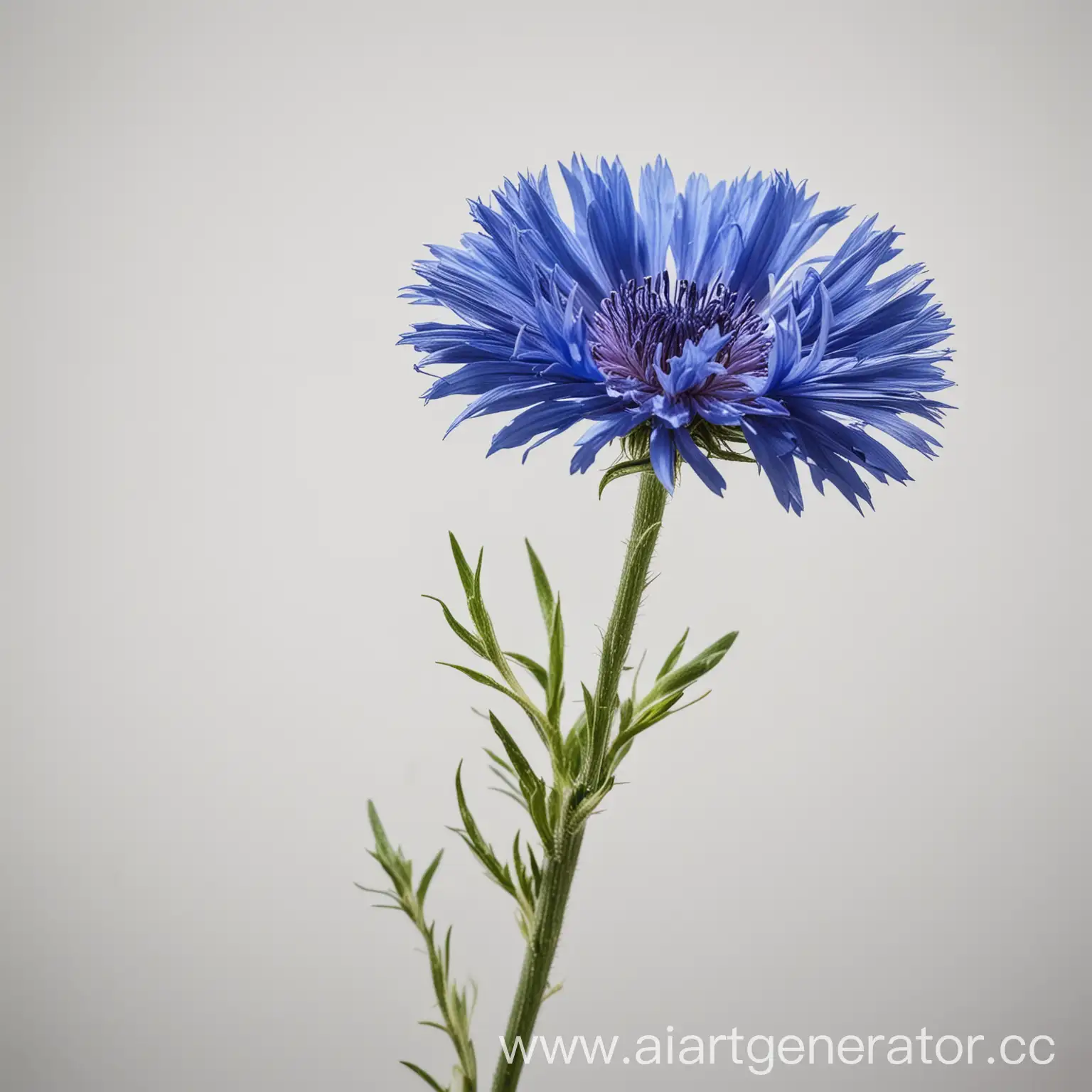 Blue-Cornflower-with-Stem-on-White-Background