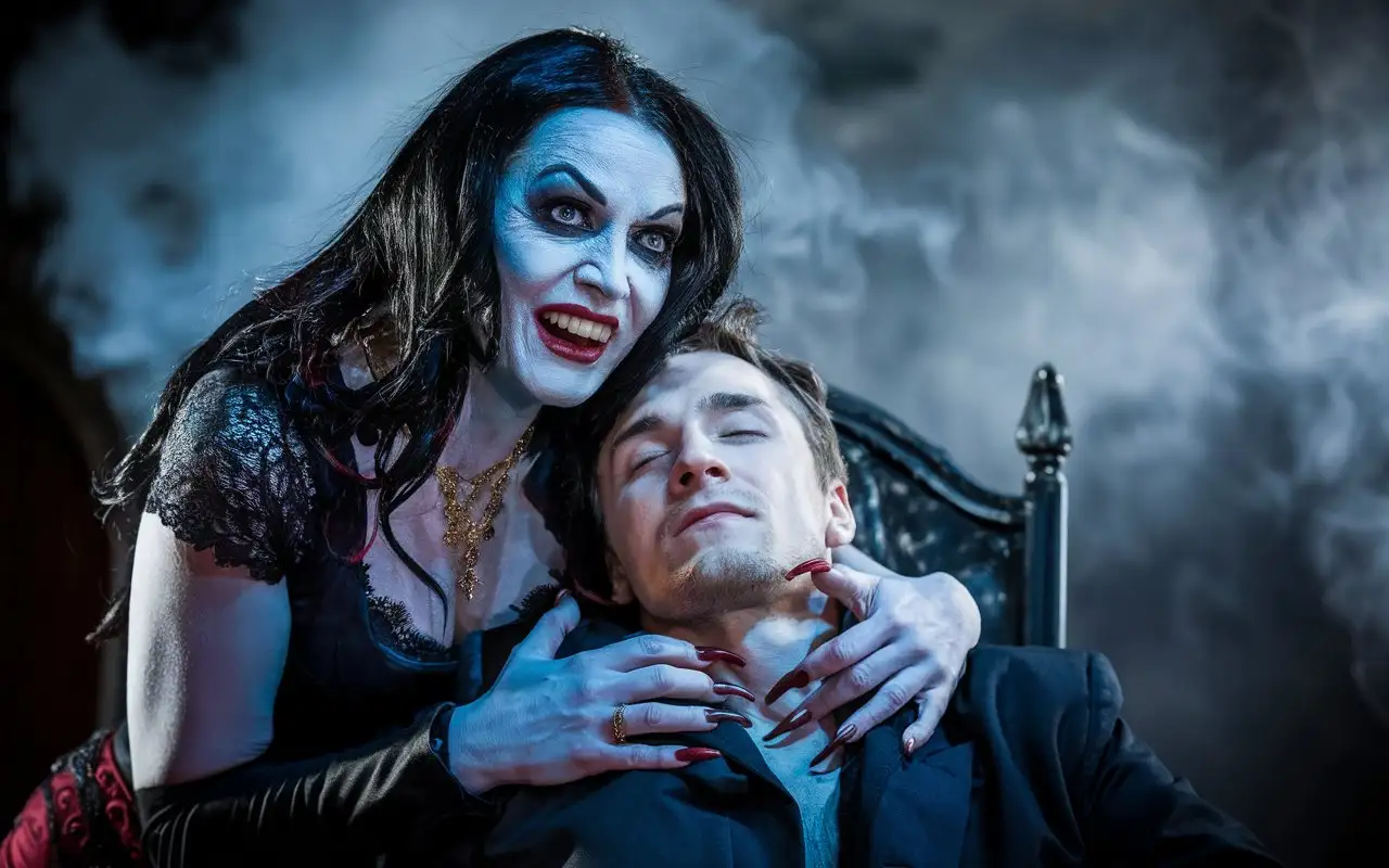 Predatory-Vampire-Woman-Embracing-Vulnerable-Man-in-Dark-Setting