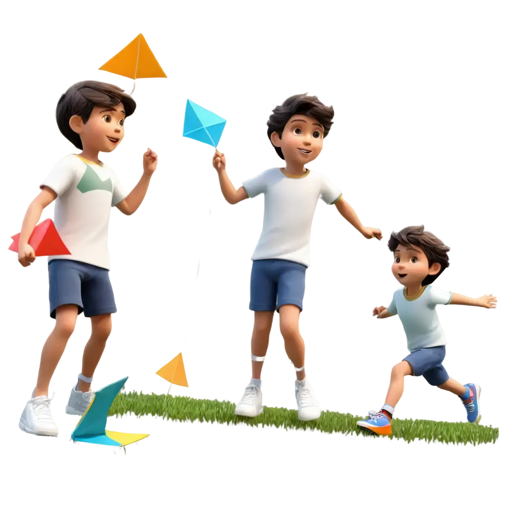 3D-PNG-Image-of-Three-Boys-Playing-with-Kites-in-a-Field-Vibrant-and-HighQuality