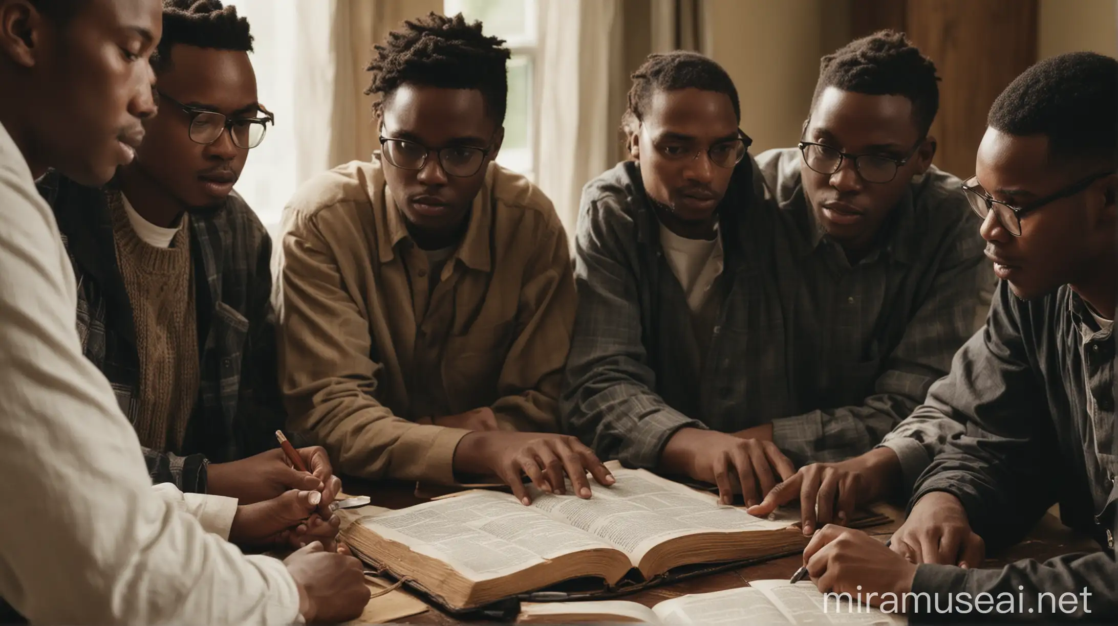 Group of African Americans Studying Bible Together
