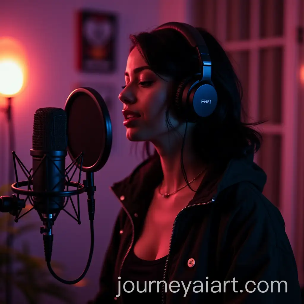 Dark-Skinned-Female-Cyberpunk-Singer-in-Home-Studio
