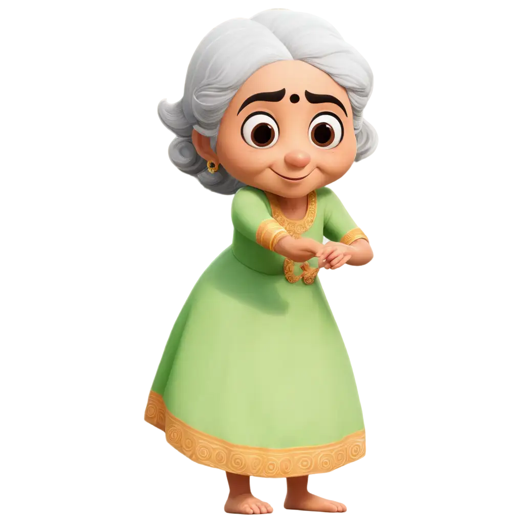 Old-Cute-Animated-Cartoon-Grandmother-in-Indian-Dress-PNG-A-Heartwarming-Image-for-Diverse-Uses