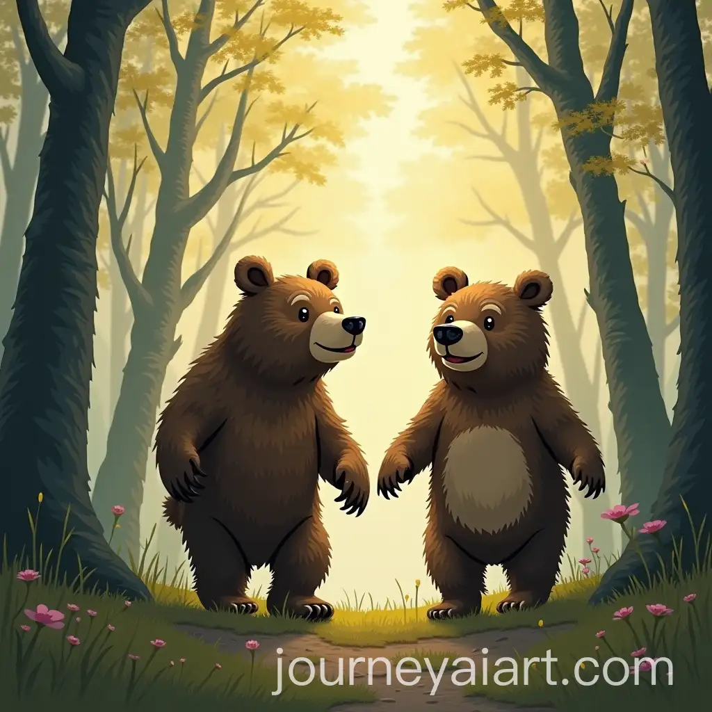 Two-Bears-Walking-Through-the-Woods-with-Abstract-Background