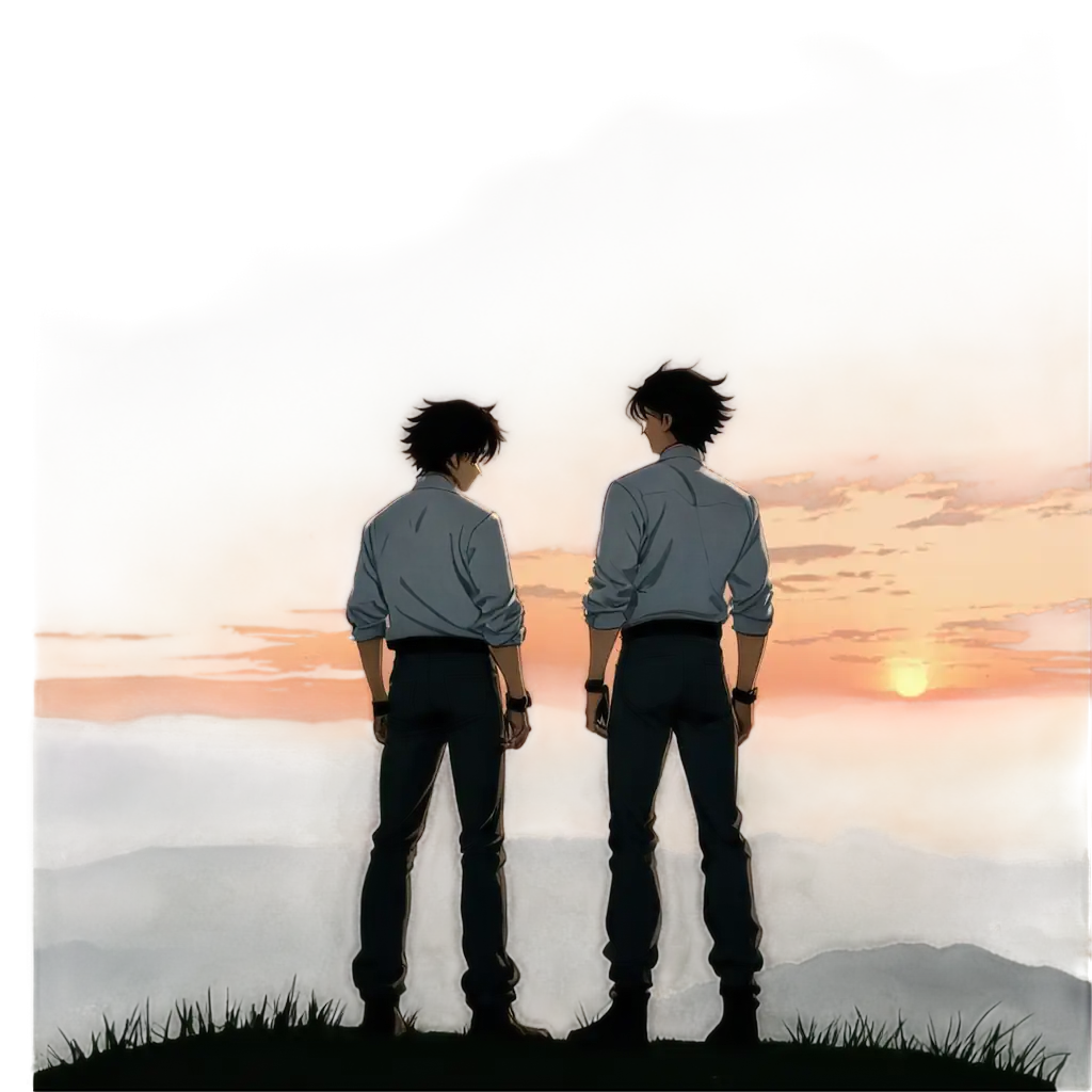 Muscular-Anime-Men-on-a-Hill-at-Sunset-Stunning-PNG-Artwork-of-Friendship-and-Epic-Landscape