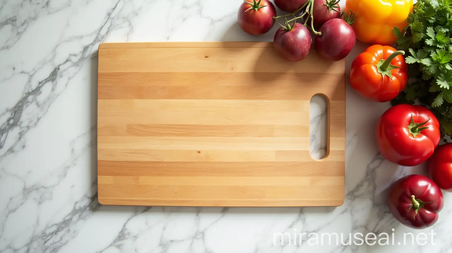 Pristine Kitchen Cutting Board with Fresh Vegetables and Fruits