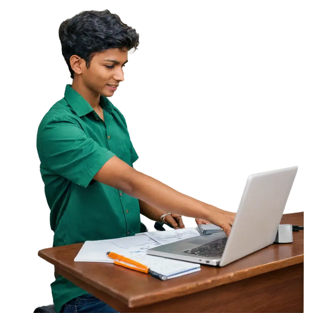 Bangladeshi-Boy-in-Green-Shirt-Working-in-Office-PNG-Image