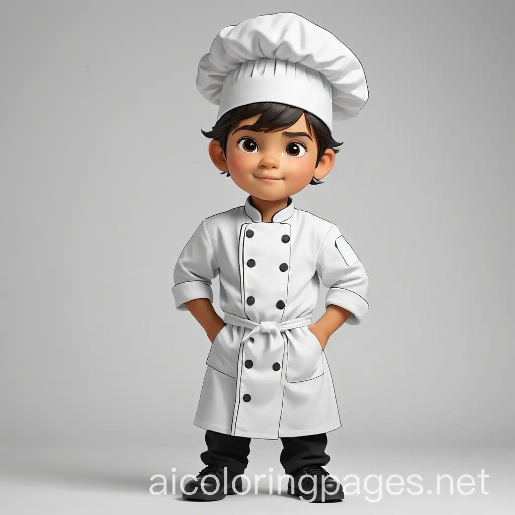 Chef, Coloring Page, black and white, line art, white background, Simplicity, Ample White Space. The background of the coloring page is plain white to make it easy for young children to color within the lines. The outlines of all the subjects are easy to distinguish, making it simple for kids to color without too much difficulty