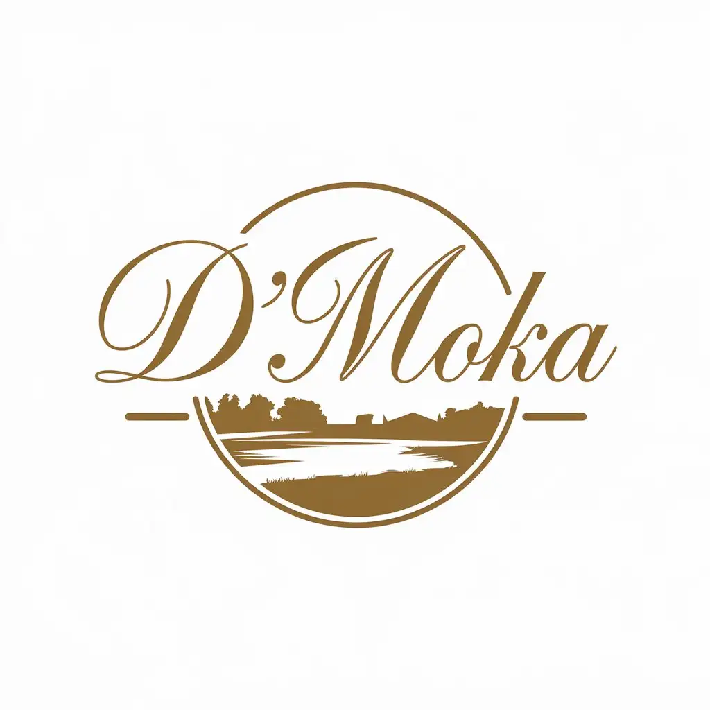 LOGO-Design-For-DMoka-Golden-Circle-with-Elegant-Cursive-Text-and-Country-Landscape