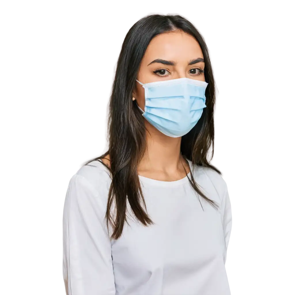 Beautiful-DarkHaired-Girl-with-Medical-Mask-and-Gown-PNG-Image-HighQuality-Versatile-Format