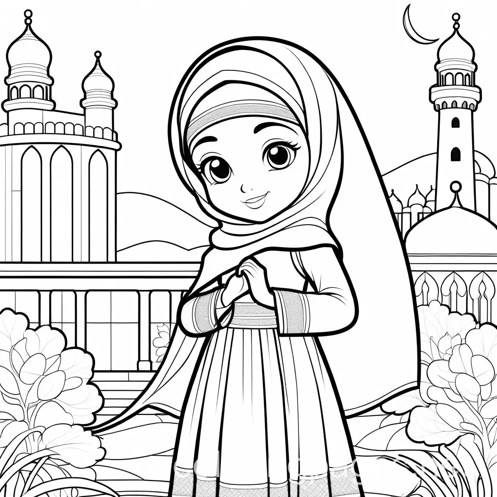 Little-Muslim-Girl-Coloring-Page-with-Attractive-Features