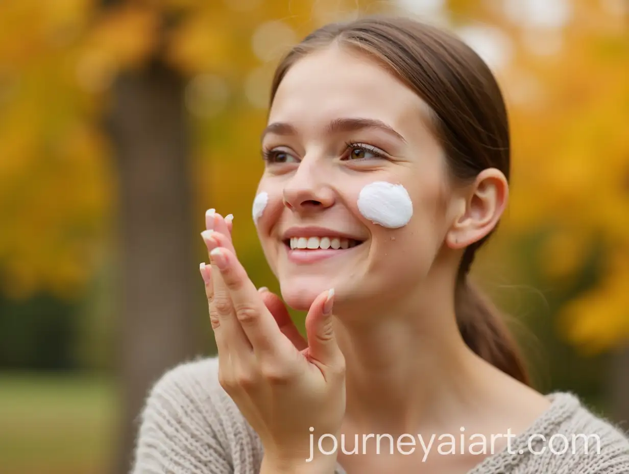 Girl-Applying-Moisturizing-Cream-in-Autumn-Setting