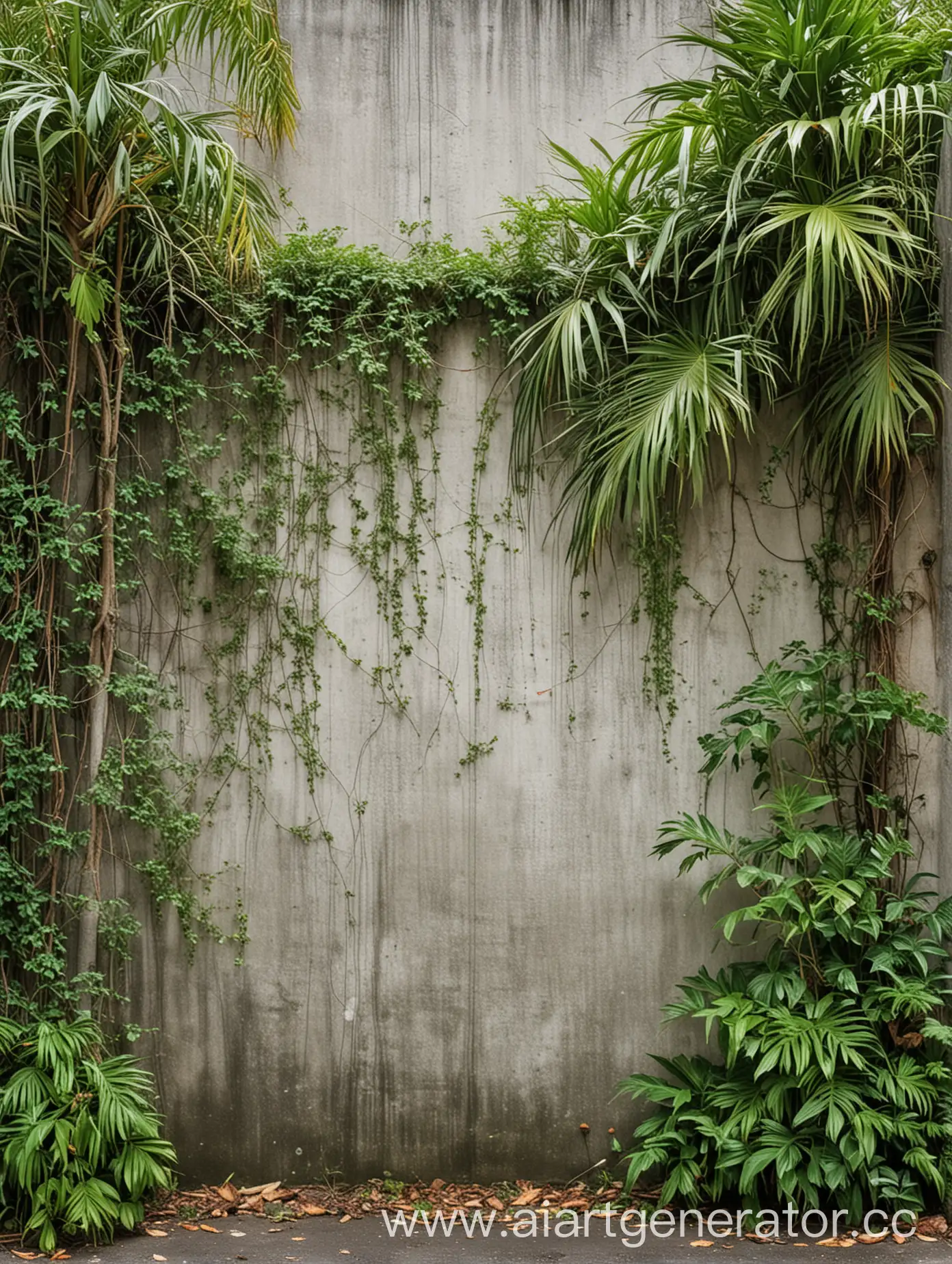 Overgrown-Concrete-Walls-with-Vines-and-Palm-Leaves