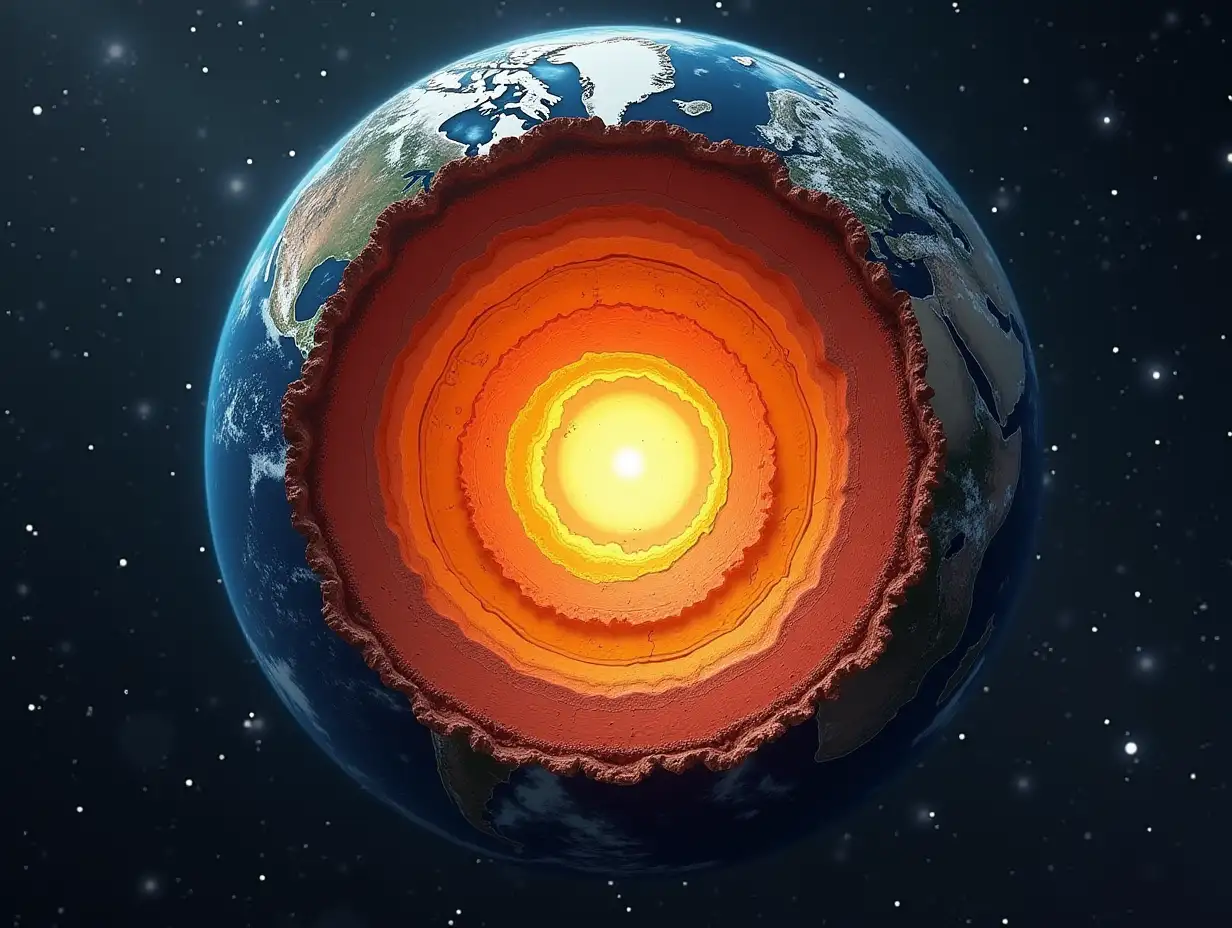 Show all earth layers part by part including the core of earth