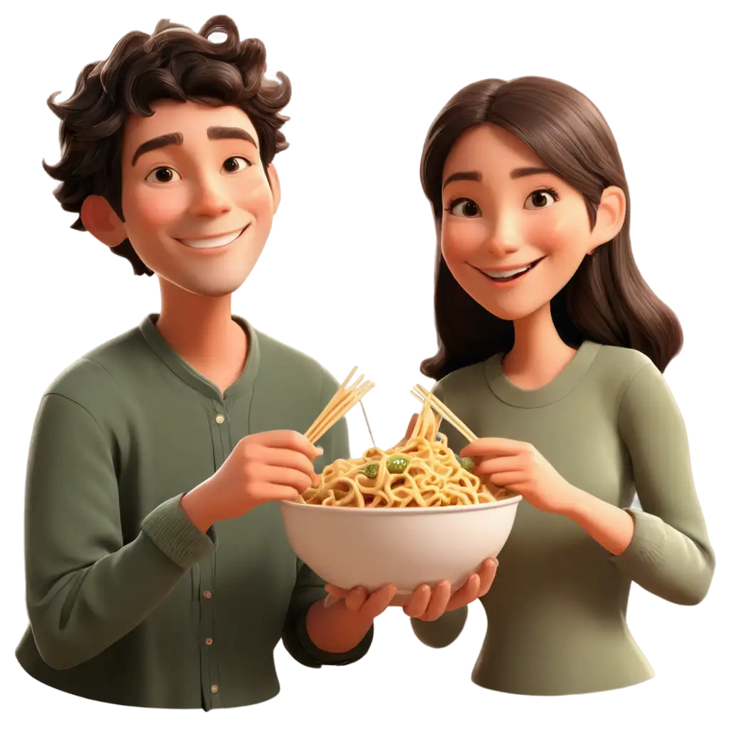 Smiling-Couples-Having-Noodles-PNG-Illustration-Joyful-Moments-Captured-in-High-Quality