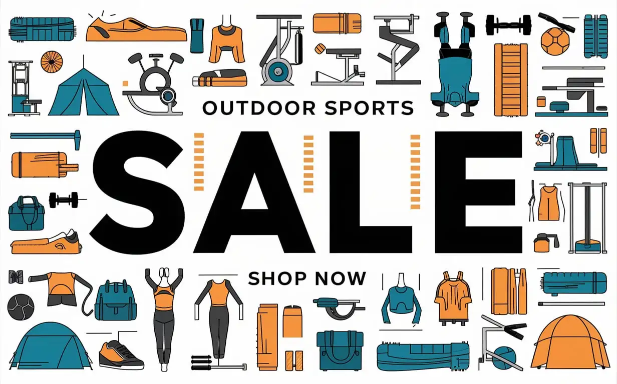 Outdoor-Sports-Equipment-Sale-Poster-with-Fitness-and-Yoga-Gear